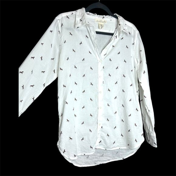 H&M L.O.G.G. Women's Western Cowgirl Horse Print Button Collared Down Blouse - Picture 2 of 8